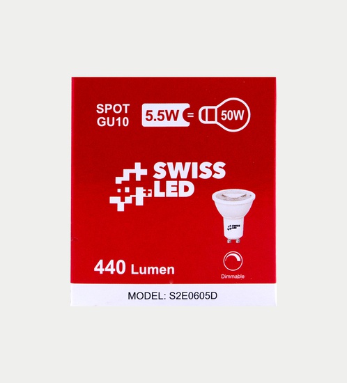 SWISS LED spot GU10 light 5.5w Dimmable - Cool White