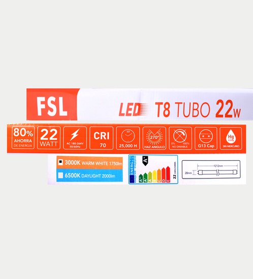 FSL LED 22w T8 glass tube - warm white
