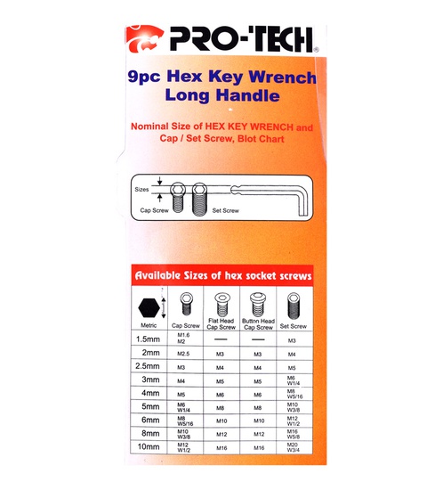PRO TECH Hex Key wrench long handle  9pc