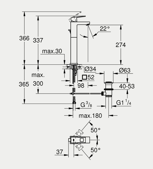 GROHE Eurocube Single-lever Basin Mixer 1/2" XL-Size